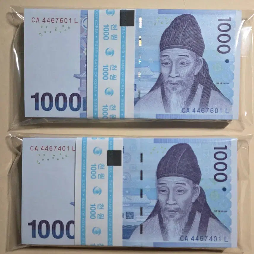 [BUNJANG] Bank of Korea 1,000 Won Notes (3rd Issue) - Bundle of 2 Stacks / 한국 은행 다 천원(3차 천원) 레이더,리피터 포함 2다발
