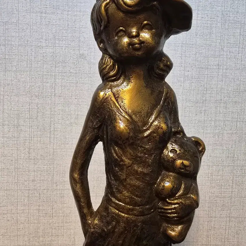 [BUNJANG] Bronze Teddy Bear Girl Sculpture (38cm Height) / [동 브론즈]  테디베어 소녀 - 높이 38cm