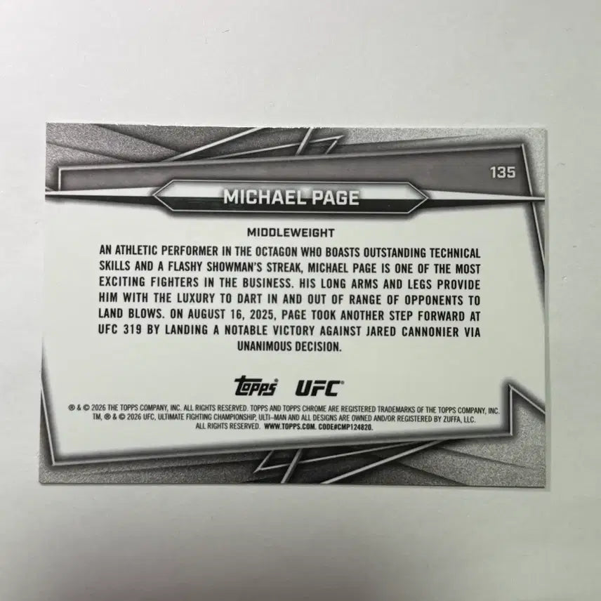 [BUNJANG] Michael Page UFC Limited Edition Top Chrome Card 