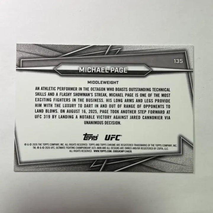 [BUNJANG] Michael Page UFC Limited Edition Top Chrome Card 