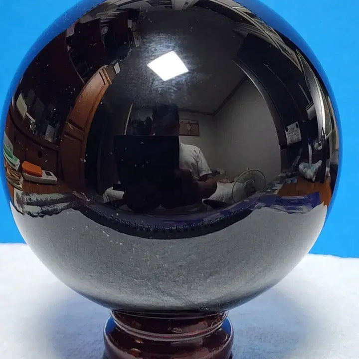 [BUNJANG] Large Natural Obsidian Sphere (10cm) with Wooden Stand / 천연 흑요석 대형 구체 (10cm)+목재 받침대