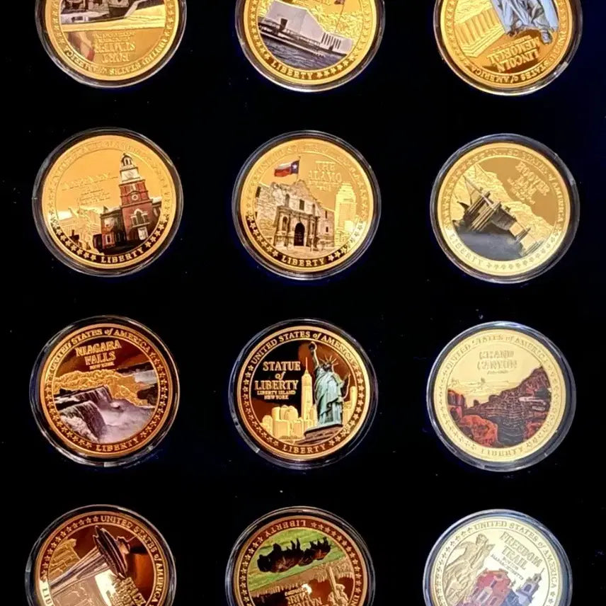 [BUNJANG] American Mint 24k Gold Plated Landmark Coins Set / 무척귀한 아메리칸 민트 정품100%  24종 24k금도금 기념 한정판세트(견양 구권 주화 옛날돈 민트 지폐 은화)