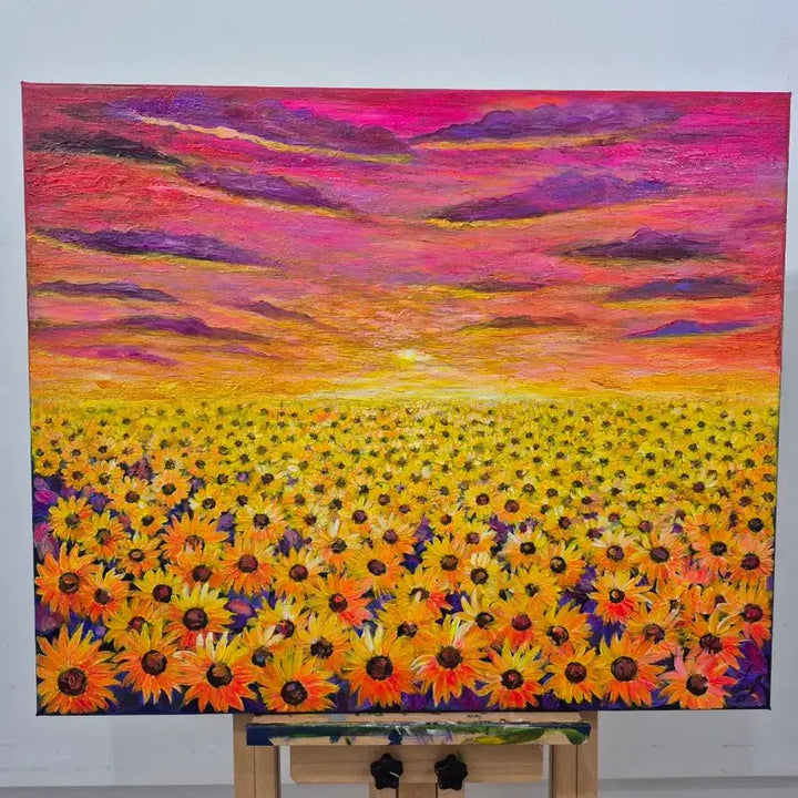 [BUNJANG] Sunflower Oil Painting on 20-count Canvas / 빛으로 물드는 시간의 해바라기. 그림