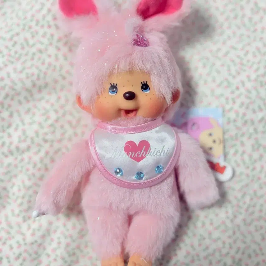[BUNJANG] Sekiguchi Monchhichi Pink Rabbit Doll with Keychain / 몬치치 토끼 인형 핑크