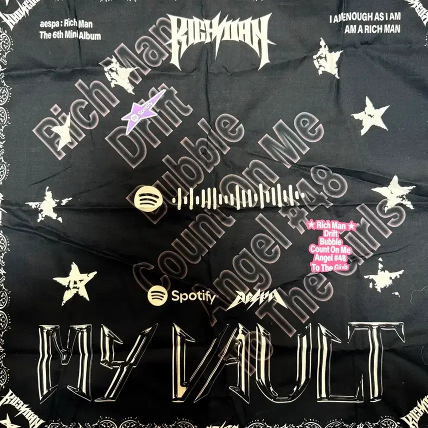 [BUNJANG] Aespa Spotify Pop-up Limited Edition T-Shirt + Bandana (Customized) / 에스파 리치맨 티셔츠 + 반다나 마이볼트-리치맨