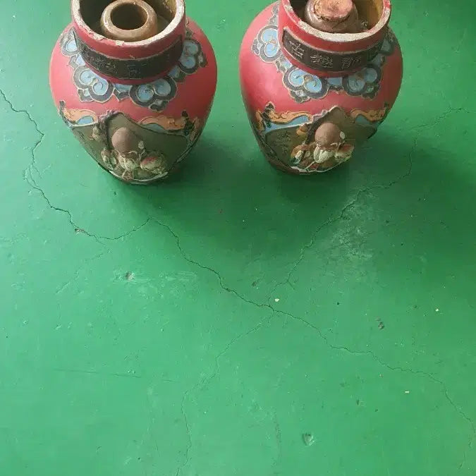 [BUNJANG] Antique Ceramic Vase Set (2 pieces) - Red / 옛날 도자기 2개 세트 붉은색