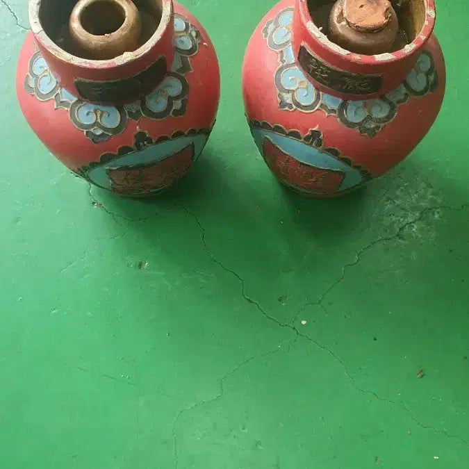 [BUNJANG] Antique Ceramic Vase Set (2 pieces) - Red / 옛날 도자기 2개 세트 붉은색