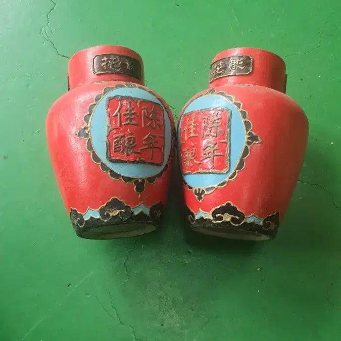 [BUNJANG] Antique Ceramic Vase Set (2 pieces) - Red / 옛날 도자기 2개 세트 붉은색