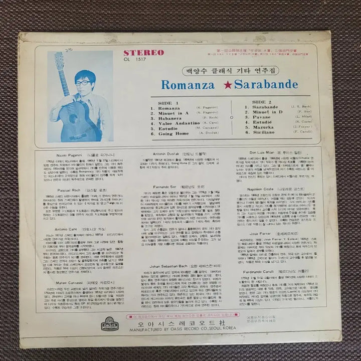 [BUNJANG] Baek Yang Soo "Classic Guitar Performance Collection" LP (1974) - Rare Jacket Edition / LP (초희귀 자켓)백양수 - 클래식기타 연주집(74년)