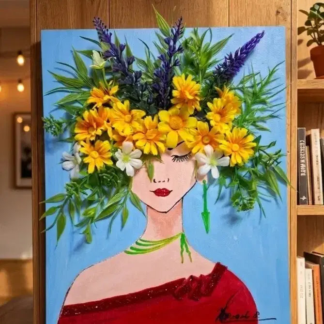 [BUNJANG] Elegant Woman with Colorful Flowers Unique Artwork / 고상한여인 개업.집들이