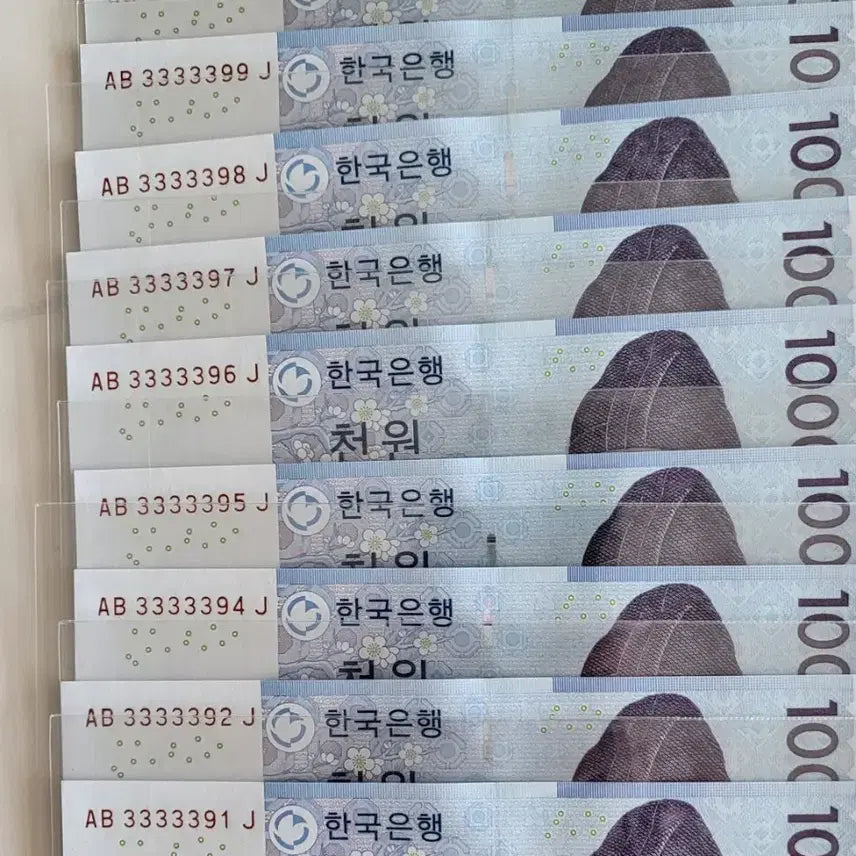 [BUNJANG] 3rd Edition 1,000 Won Unused Consecutive Banknotes (9 Notes) / 3차 천원권 준솔리드 9연번 미사용
