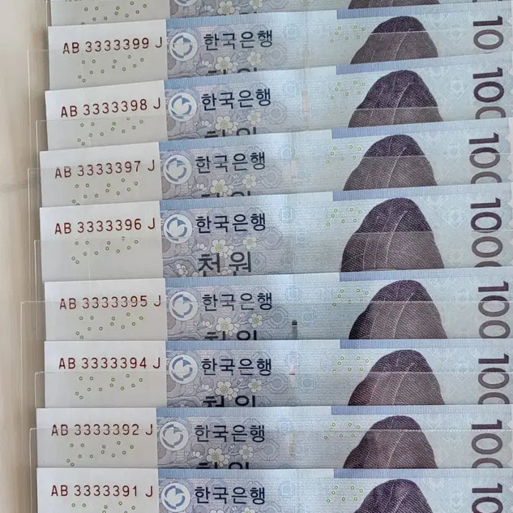 [BUNJANG] 3rd Edition 1,000 Won Unused Consecutive Banknotes (9 Notes) / 3차 천원권 준솔리드 9연번 미사용