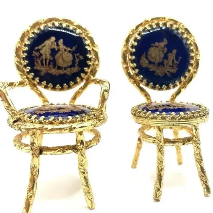 [BUNJANG] French Limoges Cobalt Blue Miniature Table Set with Gold Trim / 프랑스 리모주 코발트블루 미니어처 테이블 세트