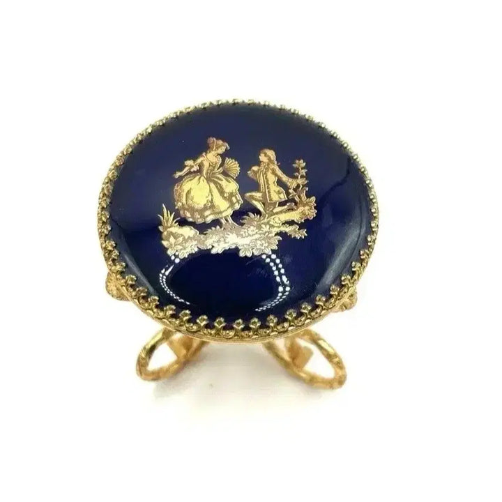 [BUNJANG] French Limoges Cobalt Blue Miniature Table Set with Gold Trim / 프랑스 리모주 코발트블루 미니어처 테이블 세트