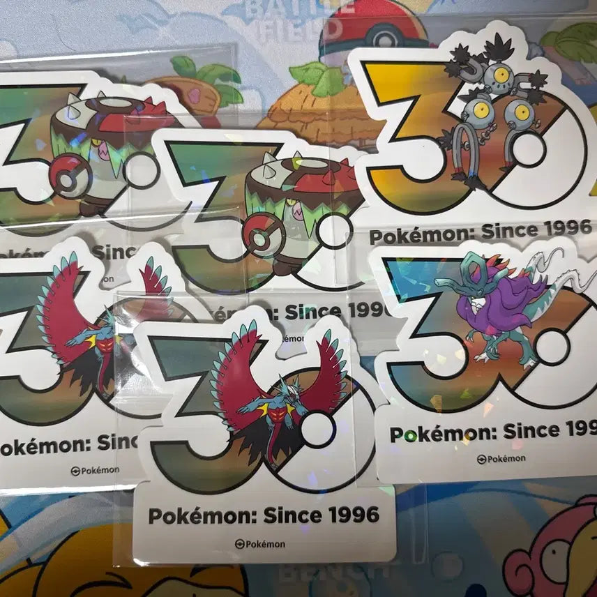 [BUNJANG] Pokemon 30th Anniversary Sticker Set Bundle / 포켓몬스터 30주년 스티커 - 굽이치는 물결, 모래털 가죽, 사나운버섯 2장, 고동치는 달 2장 일괄