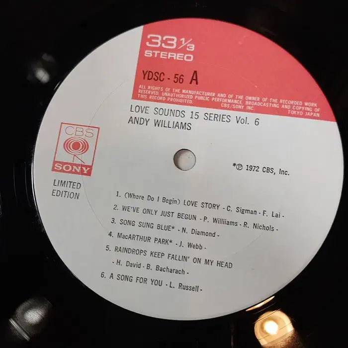 [BUNJANG] Andy Williams Love Sounds 15 Series Vol. 6 1973 Vinyl LP / 민트급 엘피/팝 - 1972 앤디 윌리암스 사랑의 노래 15곡 수록