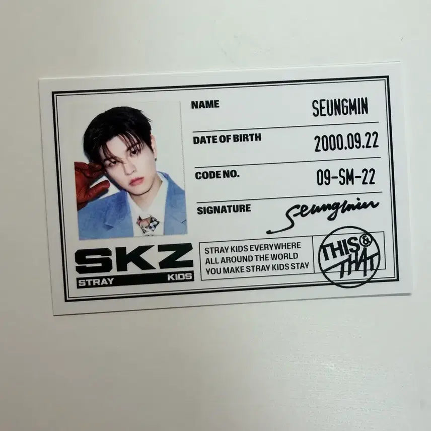 [BUNJANG] Stray Kids Seungmin THIS ver. ID Card / 스트레이 키즈 디스앤댓 THIS ver. 승민 ID카드