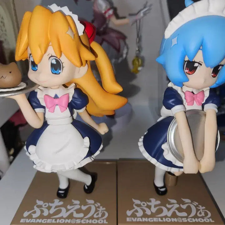 [BUNJANG] Puchi-Eva Maid Figure Asuka &amp; Rei Bundle / 에반게리온 푸치에바 메이드 피규어 아스카 레이