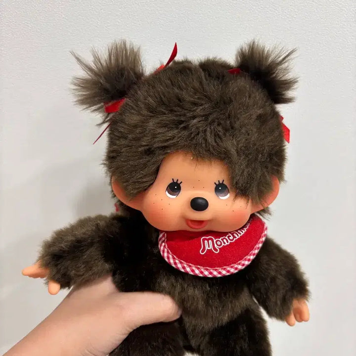 [BUNJANG] Authentic Monchhichi Doll with Pigtails and Red Scarf / 정품 몬치치 양갈래 인형