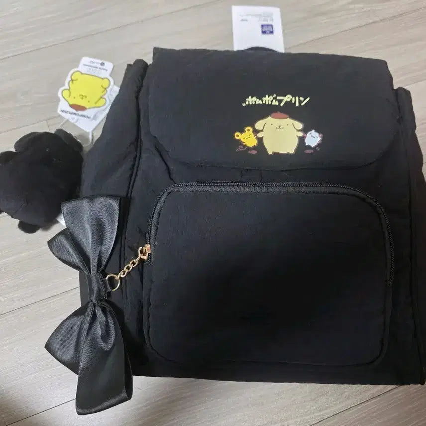 [BUNJANG] Loris Farm Pompompurin Backpack &amp; Mascot Set / 폼폼푸린 백팩 로리즈팜 블랙 폼폼푸린 마스코트 세트