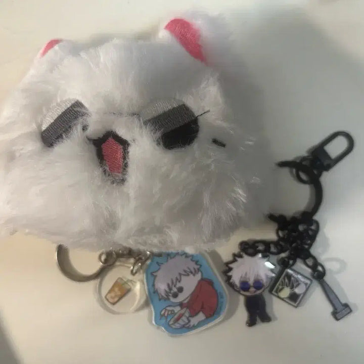 [BUNJANG] Jujutsu Kaisen Gojo Cat Plush Keychain &amp; Acrylic Keychain Set / 주술회전 고죠 고양이 인형 키링&amp;아크릴 키링 2종 일괄