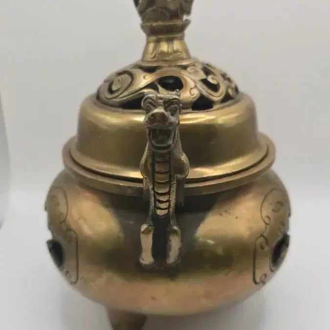 [BUNJANG] Brass Dragon Motif Pierced Incense Burner Antique / 황동 용 문양 투각 향로 골동품