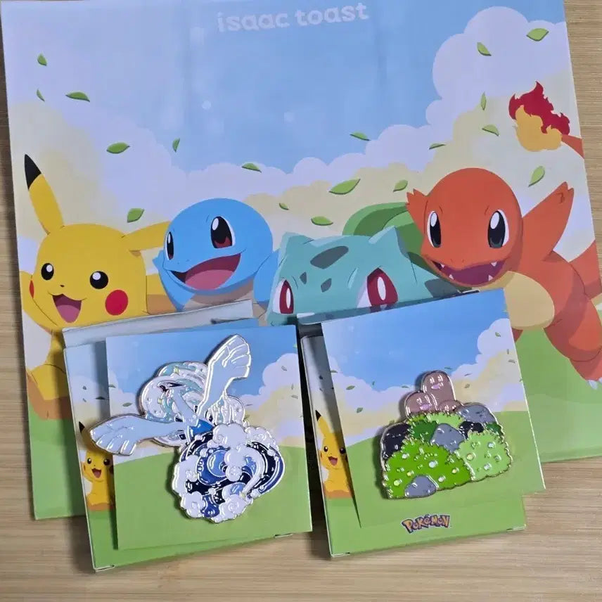 [BUNJANG] Pokemon Isaac Toast Collaboration Set (Lugia, Dugtrio) Badges / 포켓몬 이삭 콜라보 뱃지 2종 일괄(루기아, 닥트리오)