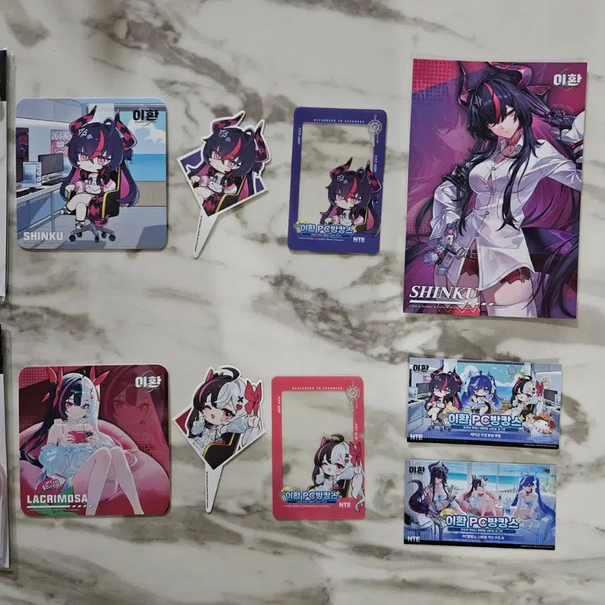 [BUNJANG] NTE Lee Hwan Summer Pop-up PC Cafe Casts Lacrimosa Shinku Acrylic Stand Set + Coaster + Transparent Photocard Bundle Set / NTE 이환 여름팝업 PC방카스 라크리모사 신쿠 아크릴 2종 + 코스터 +투명포카 등 일괄