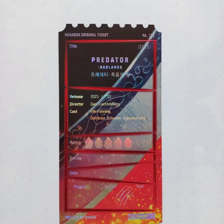 [BUNJANG] Predator: The Dark Ages Original Ticket / 프레데터 죽음의땅 오리지널티켓