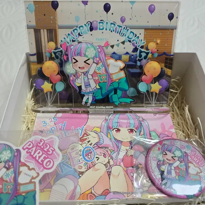 [BUNJANG] BanG Dream! Pareo Birthday Box Acrylic Stand &amp; Badge Set / 뱅드림 파레오 생일 박스 아크릴 스탠드 뱃지
