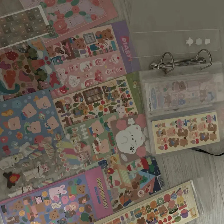 [BUNJANG] Korean Artist Sticker Bundle (Approx. 55 pcs) with Binder / 다꾸 스티커 한국작가 스티커 동식물원 키찌 디어마이해피니스 솔방울 스티체리등 (약 55장) 바인더 포함!