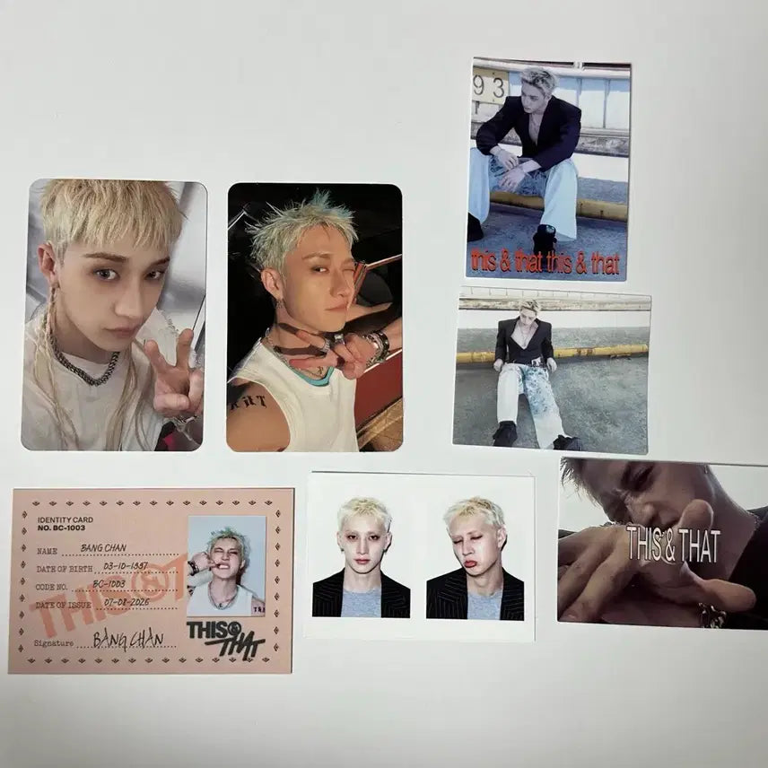 [BUNJANG] Stray Kids Bang Chan This&amp;That Photocard, ID Card, Sticker Bundle Set / StrayKids 스트레이키즈 스키즈 This&amp;That 디스앤댓 방찬 포카 + 증사 + ID카드 + 스티커 일괄