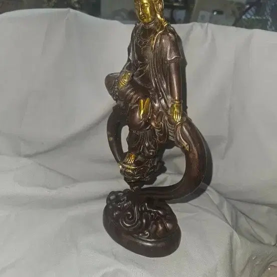 [BUNJANG] Bronze Water Moon Guanyin Statue 29cm, 1.358kg, Qianlong Mark / 황동 수월관음보살상 29cm.1.358kg.건륭년제 명문 관음상