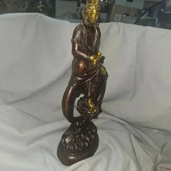 [BUNJANG] Bronze Water Moon Guanyin Statue 29cm, 1.358kg, Qianlong Mark / 황동 수월관음보살상 29cm.1.358kg.건륭년제 명문 관음상