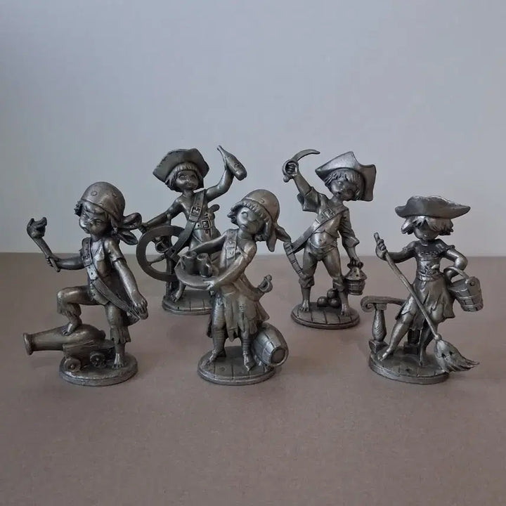 [BUNJANG] Vintage Pirate Boy Pewter Figurine Set of 5 / 빈티지 해적 소년 주석 조각상 5종 세트
