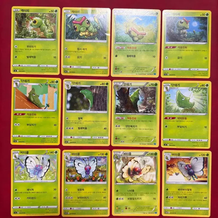 [BUNJANG] First Generation Pokemon Evolution Set Caterpie, Metapod, Butterfree 12 Cards / 1세대 포켓몬 고대 카드 캐터피 단데기 버터플 진화 세트 12장 xy