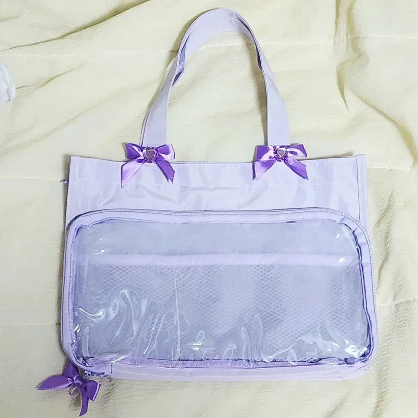 [BUNJANG] Daiso Pastel Clear Window Tote Bag (Lavender) / 다이소 오시 카츠 파스텔 투명창 토트백 이타백 라벤더 (보라, 퍼플)