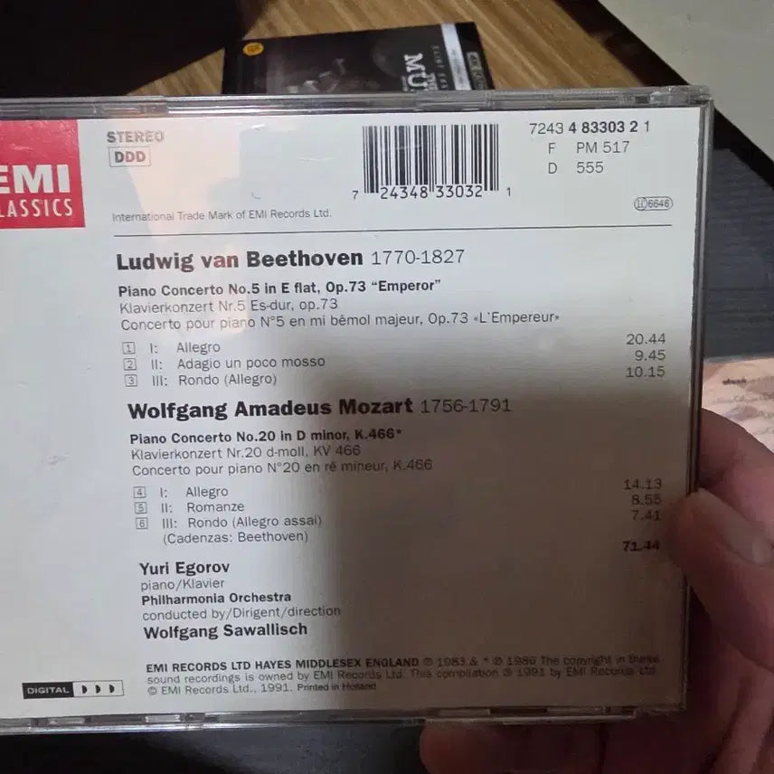 [BUNJANG] EMI Classics Beethoven Piano Concerto No. 5 "Emperor" &amp; Mozart Piano Concerto No. 20 CD featuring Yuri Egorov / EMI 클래식 베토벤 피아노 협주곡 황제 모차르트 피아노 협주곡 20번 유리 에고로프