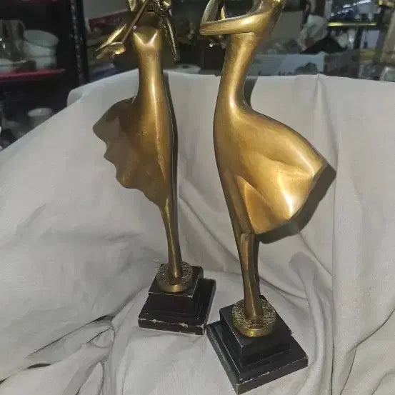 [BUNJANG] Bronze Art Workshop Musician Sculpture Set (Medium) - Brass Violinist &amp; Flutist / 브론즈아트공방 신악기(중) 황동 연주자 조각상 2점 세트