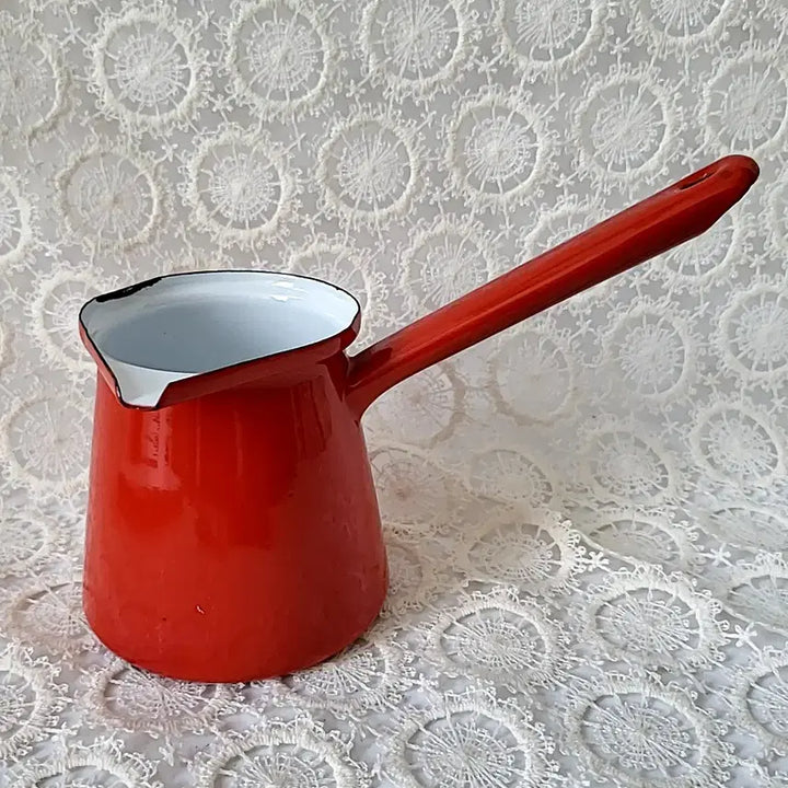 [BUNJANG] Enamel Red Milk Pan / 법랑 레드 밀크팬