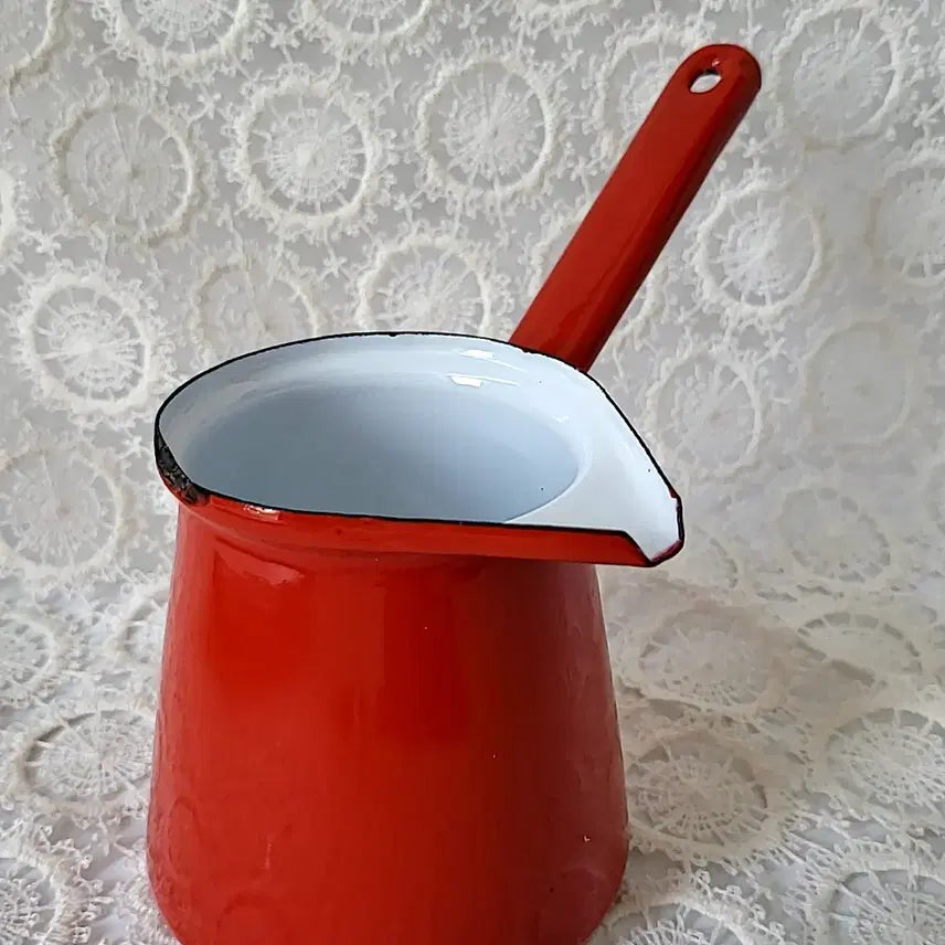 [BUNJANG] Enamel Red Milk Pan / 법랑 레드 밀크팬
