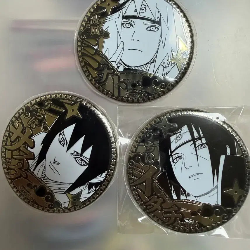 [BUNJANG] Naruto Jump Shop Gold Foil Badge Set - Itachi, Sasuke, Minato / 나루토 점프샵 금박 뱃지 이타치 사스케 미나토