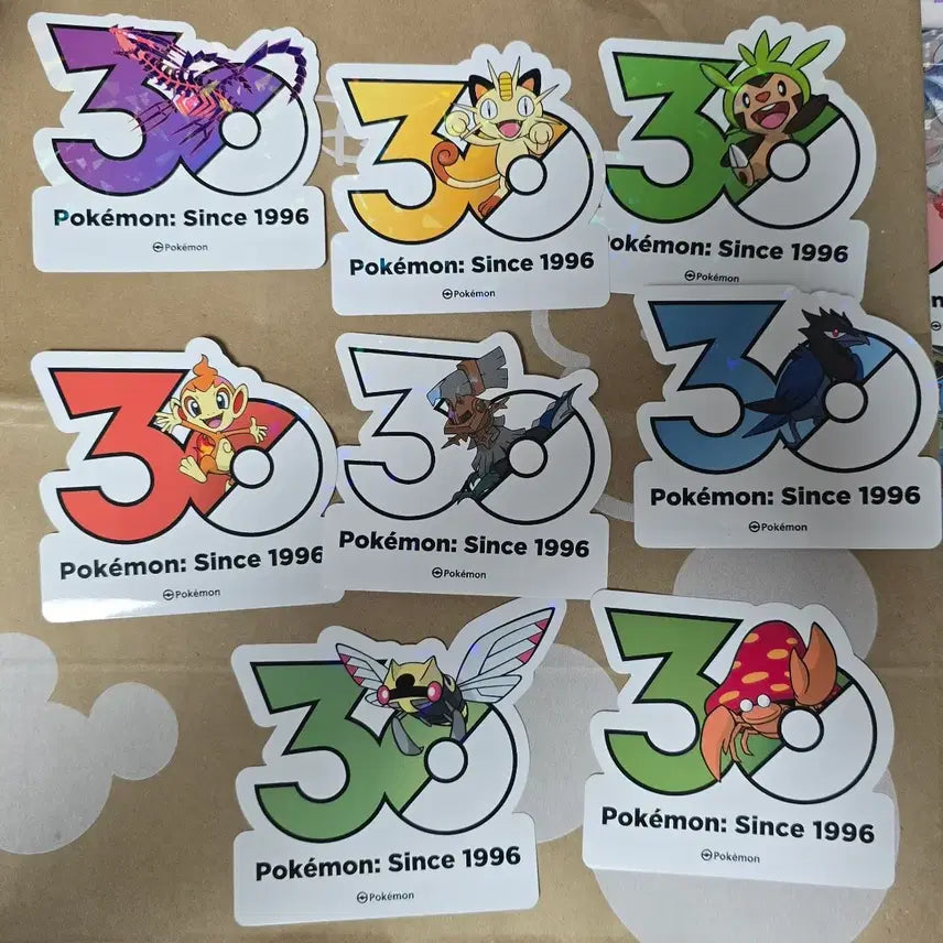 [BUNJANG] Pokemon 30th Anniversary Logo Sticker Bundle Set (8 Sheets) / 포켓몬 30주년 로고 스티커 8장 일괄