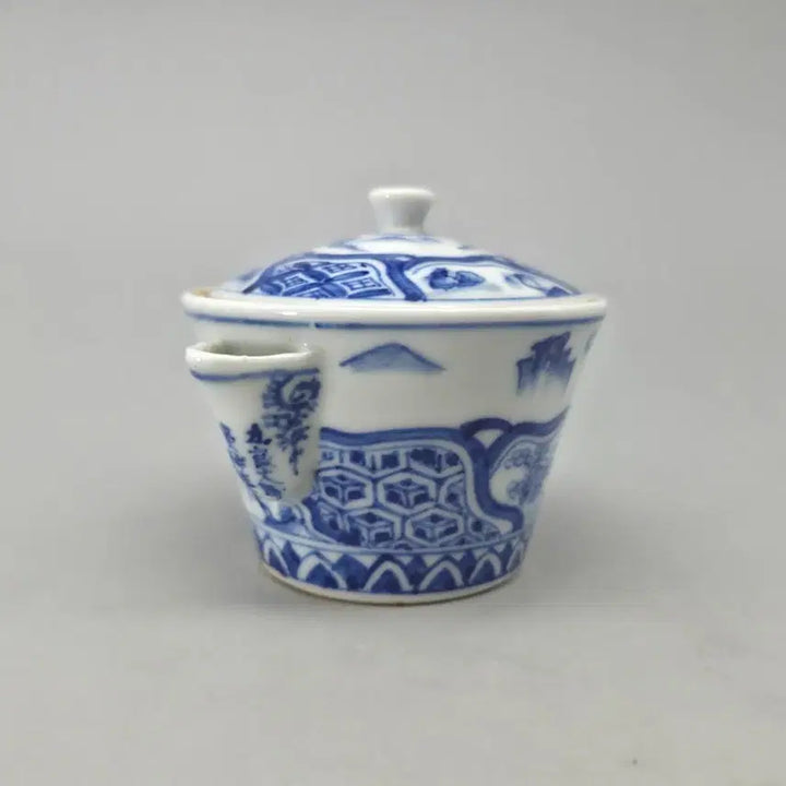 [BUNJANG] Antique Chinese Celadon Porcelain Tea Pot with Landscape and Pavilion Motif / 골동품 차도구 진품 오량대보 오상서조 구곡 청화 산수누각문 다관