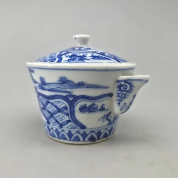 [BUNJANG] Antique Chinese Celadon Porcelain Tea Pot with Landscape and Pavilion Motif / 골동품 차도구 진품 오량대보 오상서조 구곡 청화 산수누각문 다관
