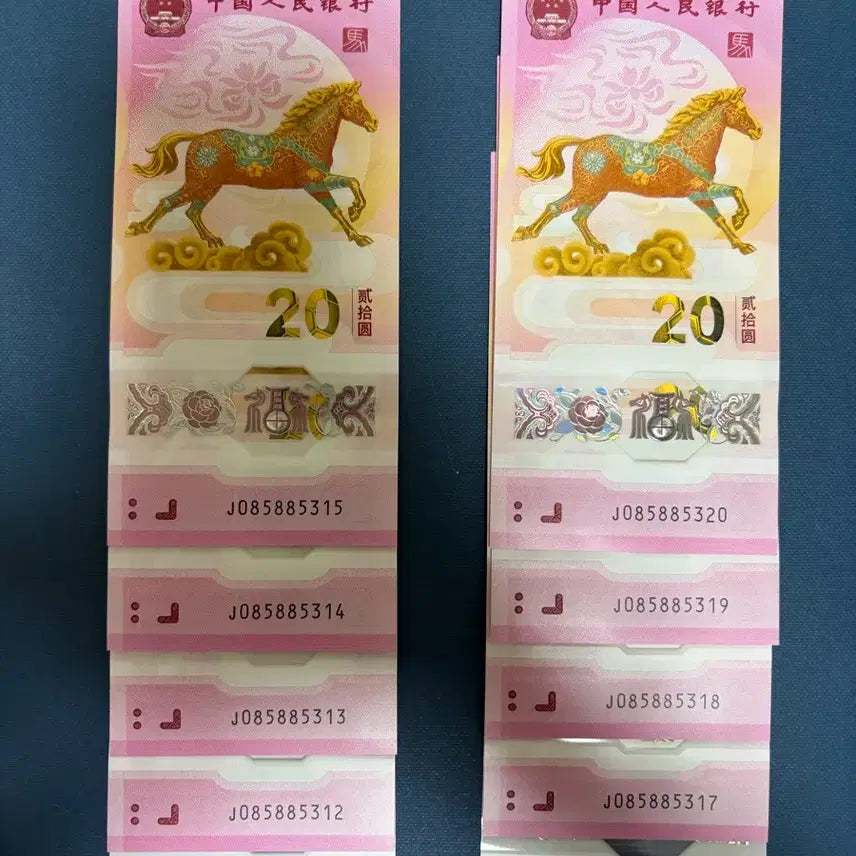 [BUNJANG] Chinese 20 Yuan Horse Year Consecutive Banknotes (10 Notes) / 중국지폐 20위안 말지폐 연번 10장