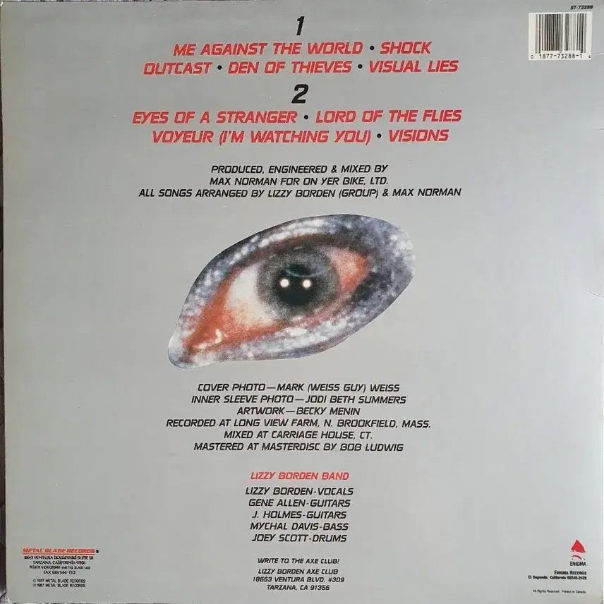 [BUNJANG] Lizzy Borden Visual Lies LP (US Press) / LIZZY BORDEN - VISUAL LIES LP(미국초반)