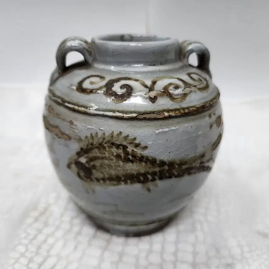 [BUNJANG] White Porcelain Water Jar with Koi Fish / 백자 양귀달이 도자기 화병 물고기 단지