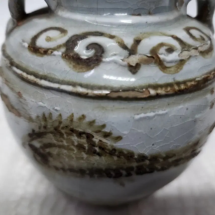 [BUNJANG] White Porcelain Water Jar with Koi Fish / 백자 양귀달이 도자기 화병 물고기 단지