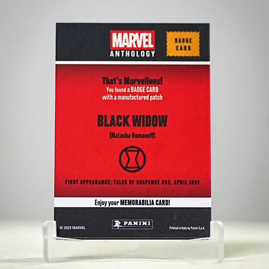 [BUNJANG] Panini Marvel Anthology Black Widow Embroidered Badge Card / [무료배송] 파니니 정품 마블 앤솔로지 블랙위도우 뱃지카드 (실물 자수패치)